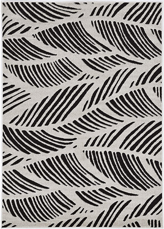 8'x11' Black White Machine Woven UV Treated Tropical Palm Leaves Indoor Outdoor Area Rug-0