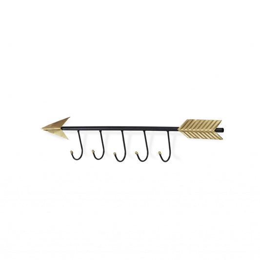 Black and Gold Metal Arrow Design Wall Decor with 5 Hanging Hooks-1