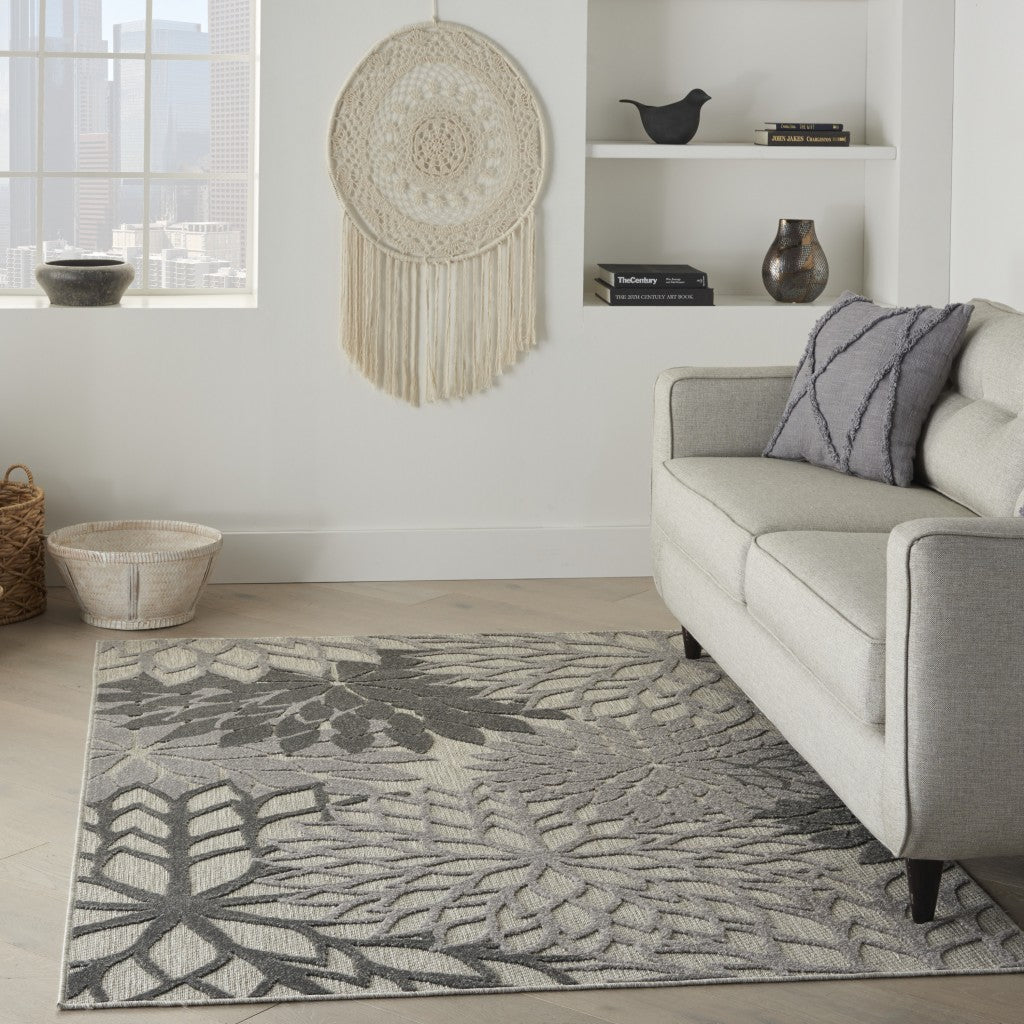 4’ x 6’ Silver and Gray Indoor Outdoor Area Rug-5