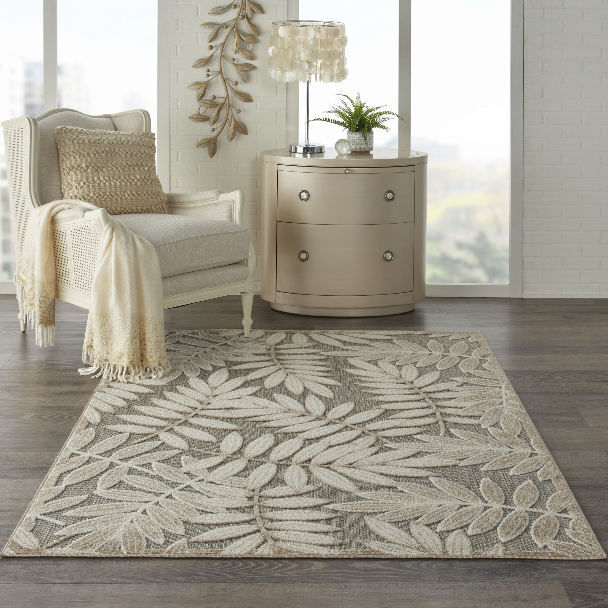 4’ x 6’ Natural Leaves Indoor Outdoor Area Rug-3