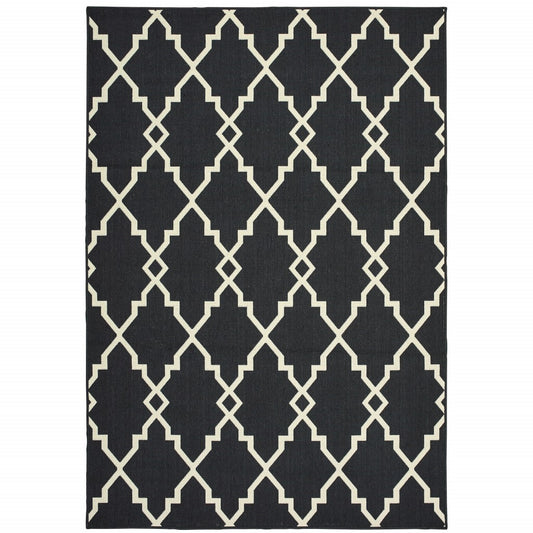5’x8’ Black and Ivory Trellis Indoor Outdoor Area Rug-0