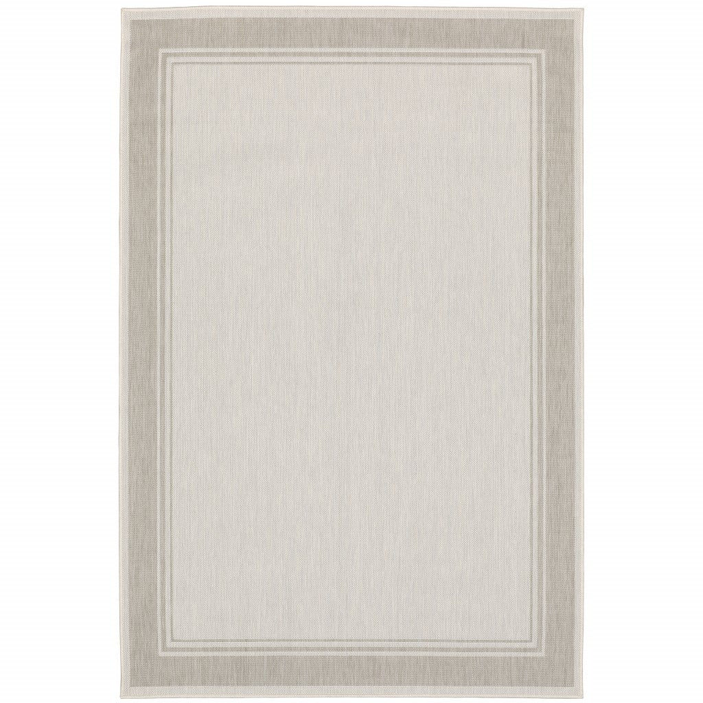 3’x5’ Ivory and Gray Bordered Indoor Outdoor Area Rug-0