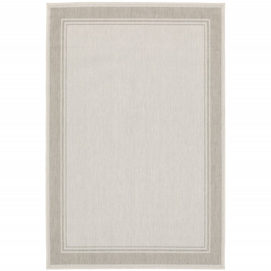 3’x5’ Ivory and Gray Bordered Indoor Outdoor Area Rug-0