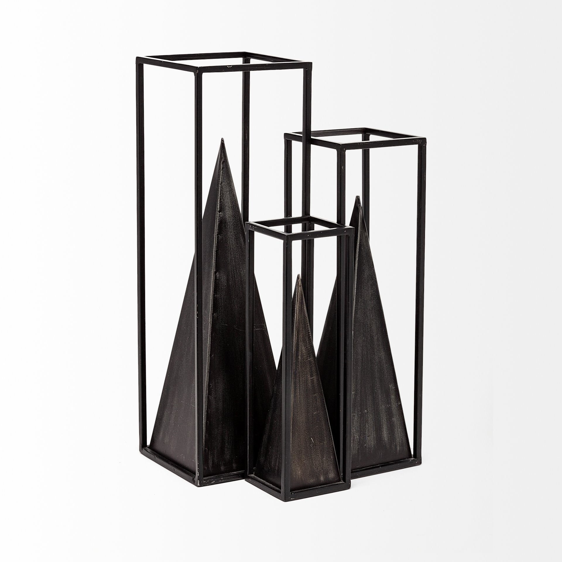 Black Metal Framed Pyramid Sculpture-3