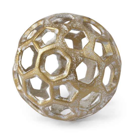 Gold Metal Hollow Orb Sculpture-0