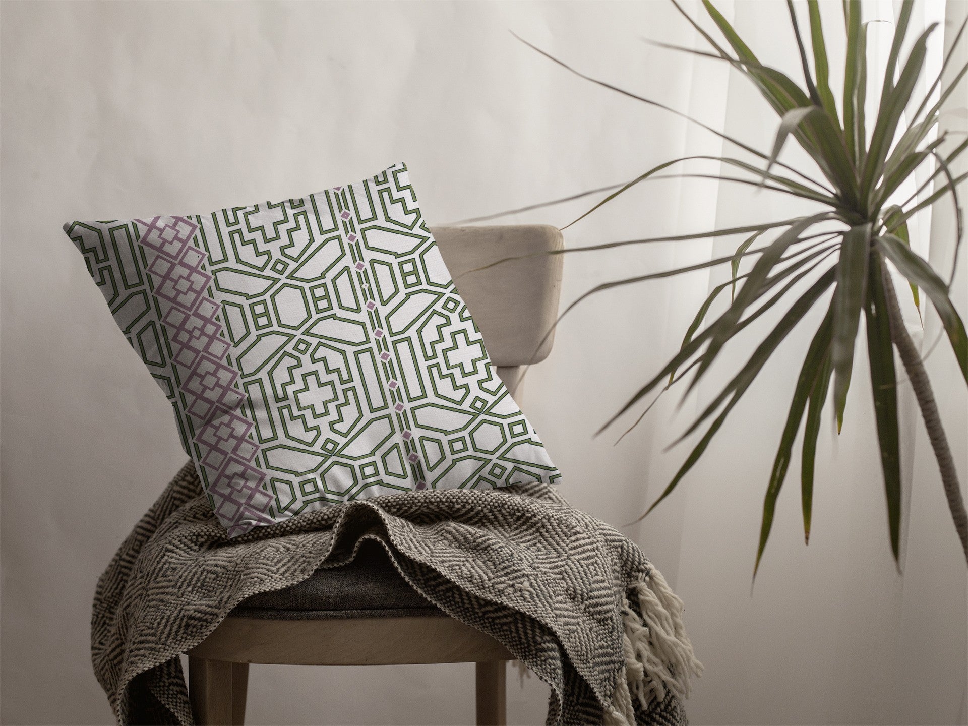 18" White Bird Maze Indoor Outdoor Throw Pillow-3