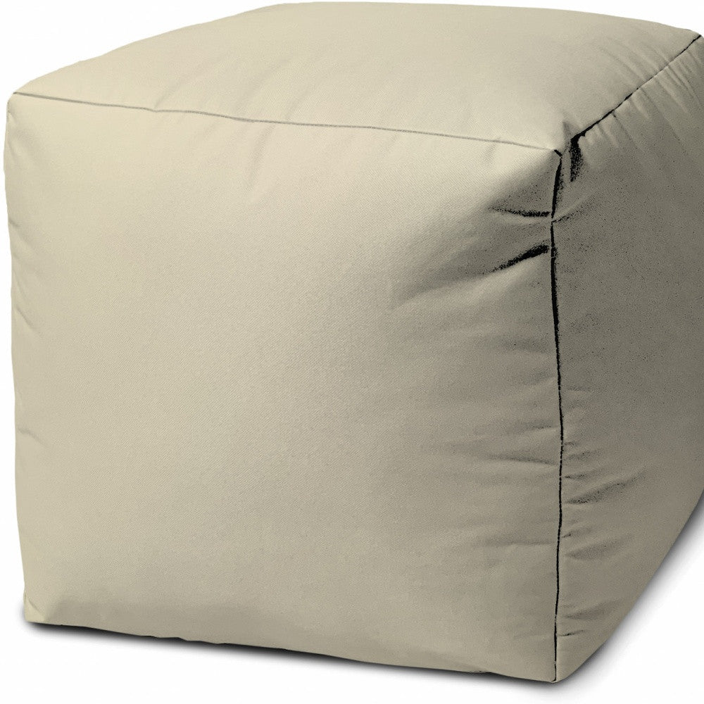 17" Cool Neutral Ivory Solid Color Indoor Outdoor Pouf Ottoman-3