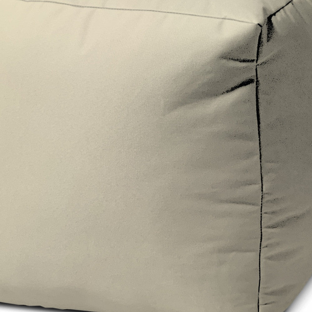 17" Cool Neutral Ivory Solid Color Indoor Outdoor Pouf Ottoman-4