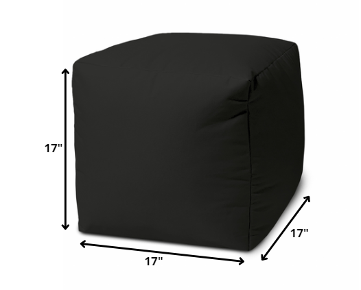 17" Cool Jet Black Solid Color Indoor Outdoor Pouf Ottoman-1